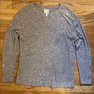 Truself Sweater Faux Wood Button Detail Heather Mauve Taupe Sz M